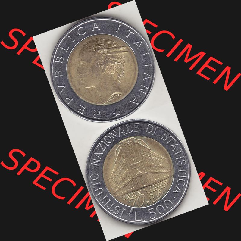 Bildmaterial von Münzen aus Italien / Italia Gedenkmünzen 1996-1996, 500 Lire, 70 Jahre Nationales Institut für Statistik (1926-1996), 70 ISTAT ISTITUTO NAZIONALE... Sammlung