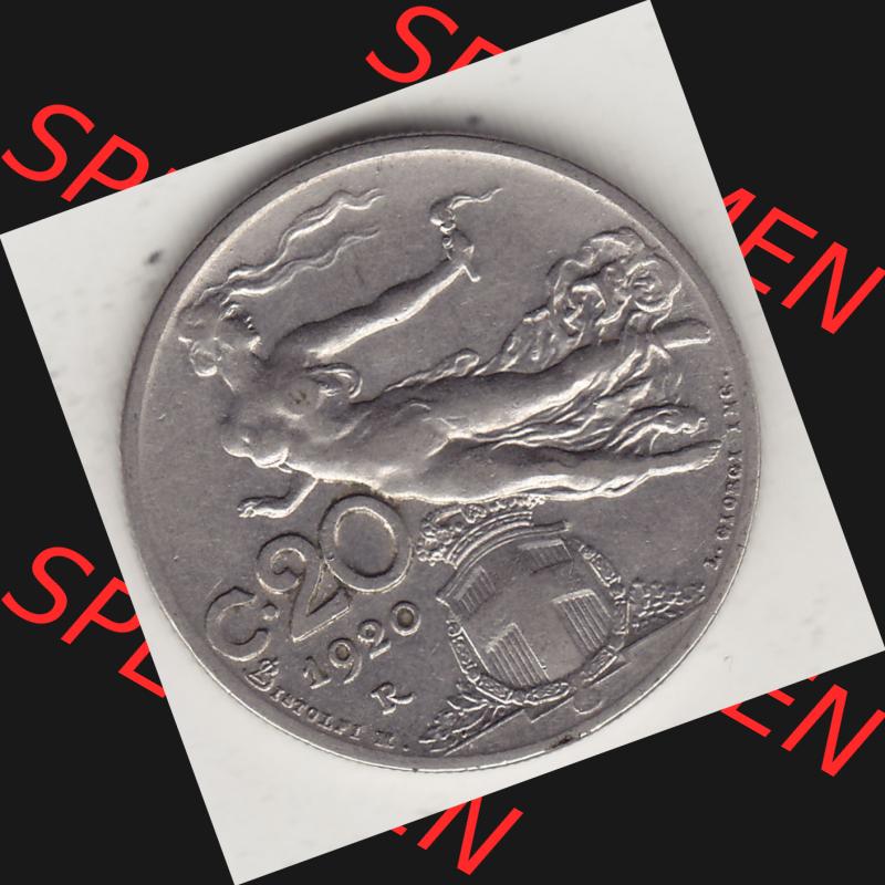 Alte Münzen KMS Italien / Italia, Kursmünzensatz - Zusammenstellung 1908-1943, mit Münze 1908-1935, 20 C. Centesimi, Cent, 1920-1. Rückseite... Sammlung