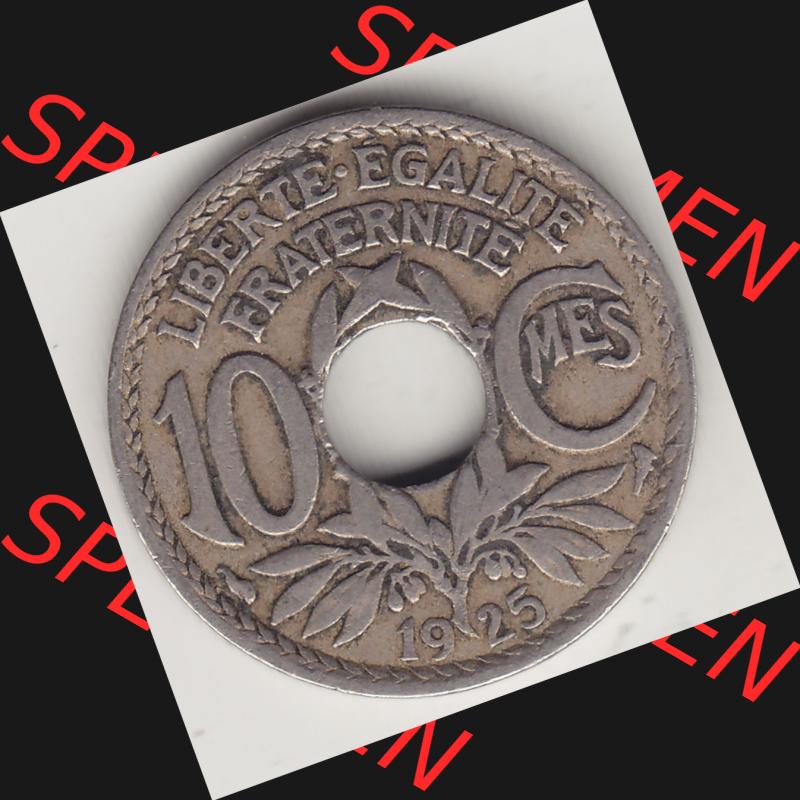 Münzen Frankreich Umlaufmünze 1917-1938, 10 Centimes - Cmes 1925. Rückseite der alten französischen Umlaufmünze 10 Cmes - Centimes - Cent aus Frankreich in der Francs-Währung... Sammlung