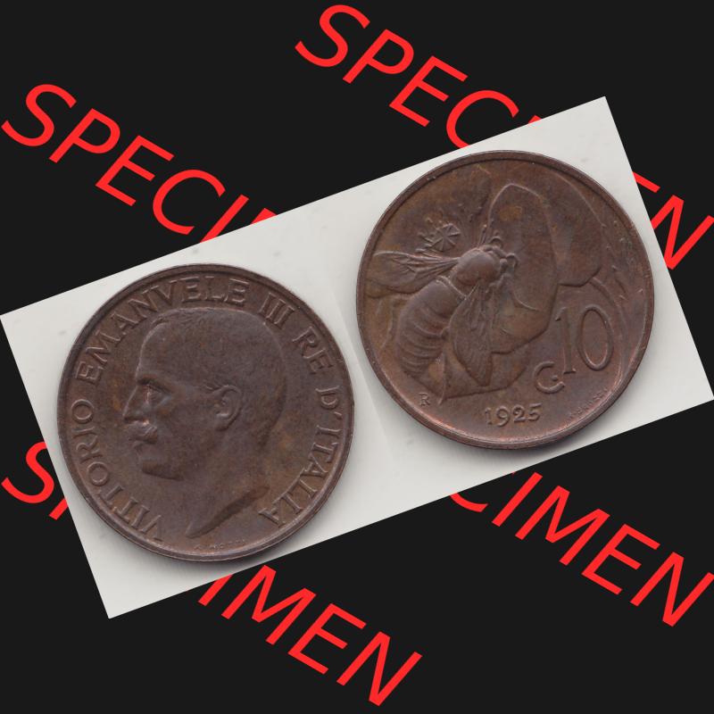 Alte Münzen KMS Italien / Italia, Kursmünzensatz - Zusammenstellung 1908-1943, mit Münze 1919-1937, 10 Centesimi, Cent, Viktor Emanuel III. A.... Sammlung