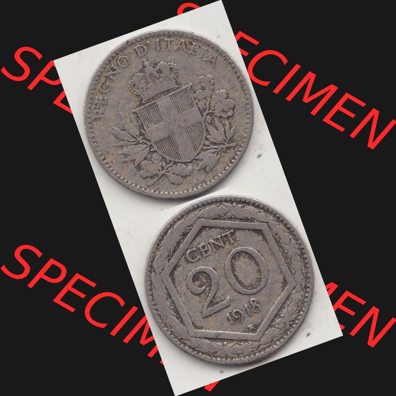 Alte Münzen KMS Italien / Italia, Kursmünzensatz - Zusammenstellung 1908-1943, mit Münze 1919-1920, 20 Centesimi, Cent, REGNO DITALIA 1918-1. Digitales... Sammlung