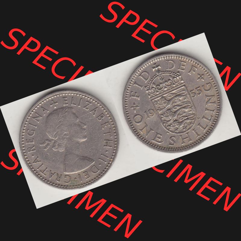 Münzen Großbritannien Umlaufmünze 1954-1970, 1 Schilling - Shilling, 1955-2 Wappen mit drei Löwen. Vorderseite und Rückseite horizontal auf einen digitalen... Sammlung