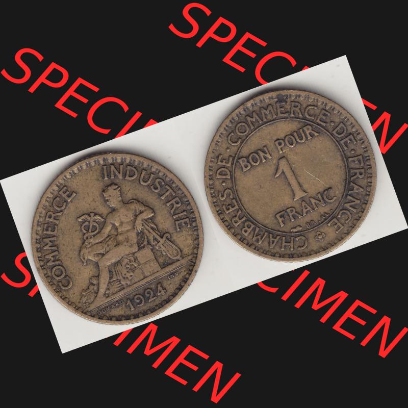 Münzen Frankreich Umlaufmünze 1920-1927, 1 Franken BON POUR 1 FRANC 1924-2. Vorderseite und Rückseite horizontal auf einen digitalen Bild der alten französischen Umlaufmünze... Sammlung