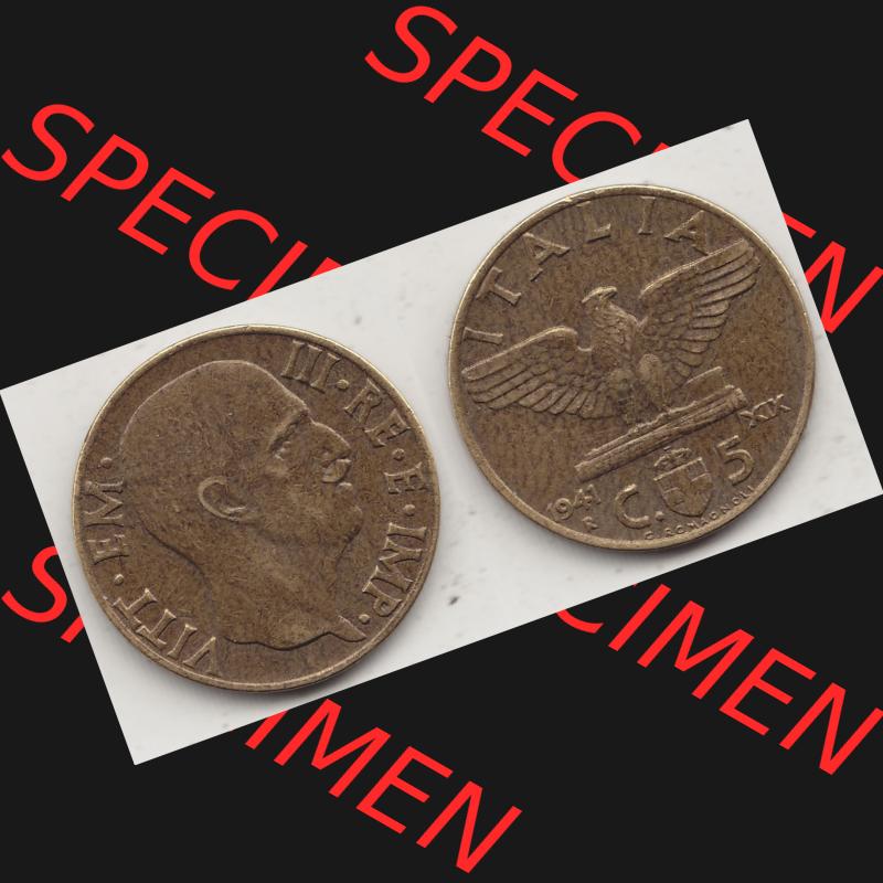 Alte Münzen KMS Italien / Italia, Kursmünzensatz - Zusammenstellung 1908-1943, mit Münze 1939-1943, 5 Centesimi, Cent, Viktor Emanuel III. C.5... Sammlung