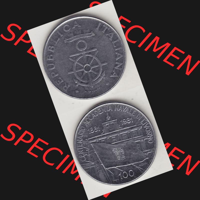 Bildmaterial von Münzen aus Italien / Italia Gedenkmünzen 1981-1981, 100 Lire, 100. Jahrestag der Gründung der Marineakademie in Livorno (1881-1981)-1.... Sammlung