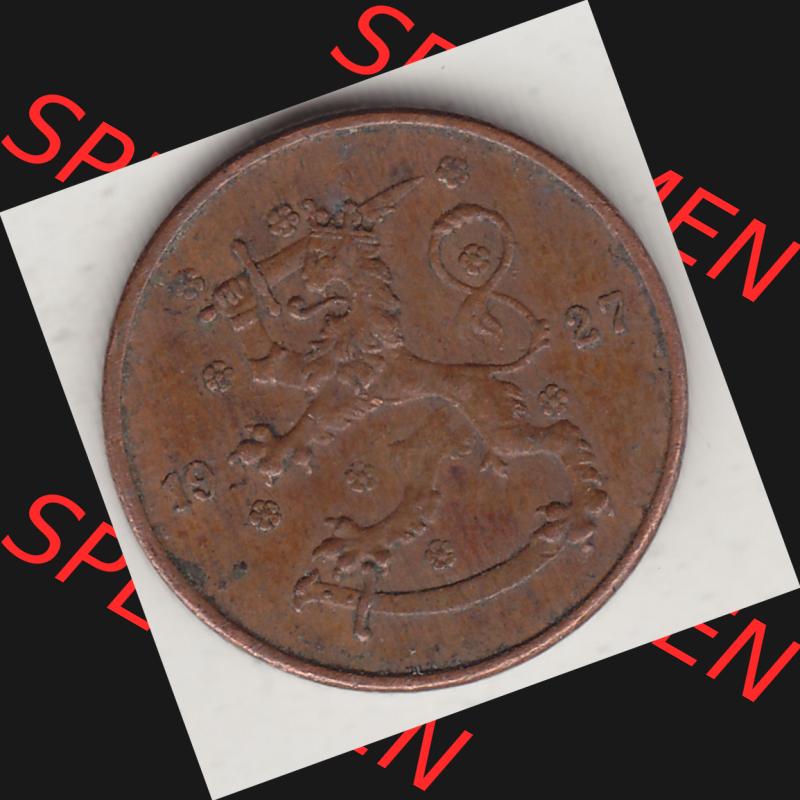 Alte Münzen KMS Finnland, Kursmünzensatz 1918-1940, 5 Penny, Penniä 1927. Vorderseite einer Münze aus KMS / Kursmünzen bzw. Münzensatz... Sammlung