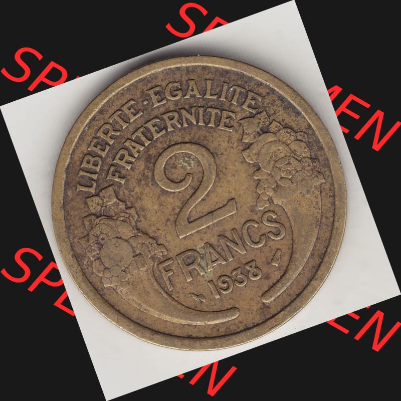 Münzen Frankreich Umlaufmünze 1931-1941, 2 Franken 1938-2 LIBERTE EGALITE FRATERNITE. Rückseite der alten französischen Umlaufmünze aus Frankreich in der Francs-Währung... Sammlung