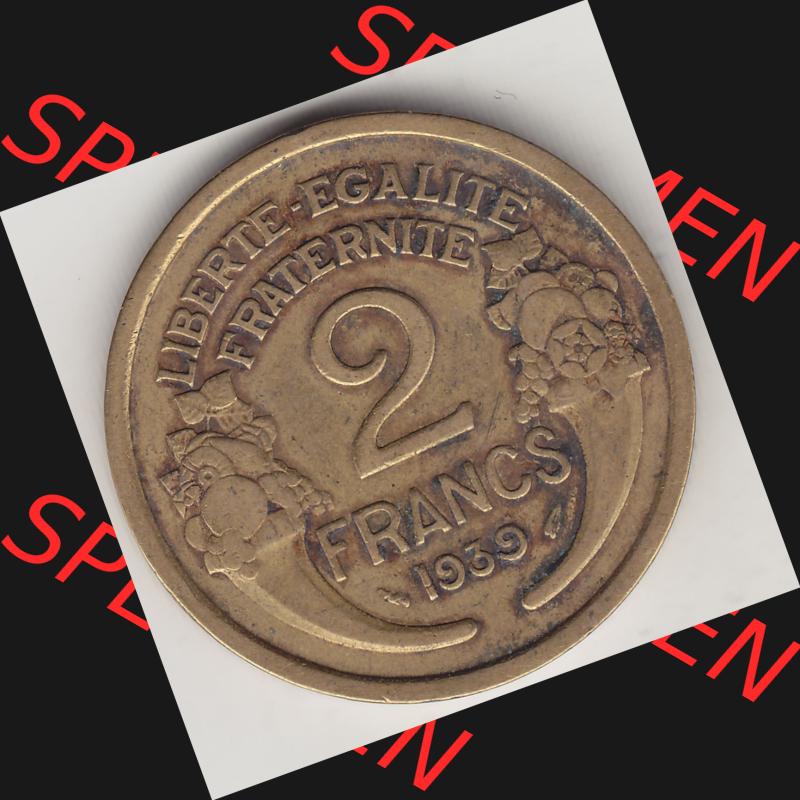 Münzen Frankreich Umlaufmünze 1931-1941, 2 Franken 1939-1 LIBERTE EGALITE FRATERNITE. Rückseite der alten französischen Umlaufmünze aus Frankreich in der Francs-Währung... Sammlung