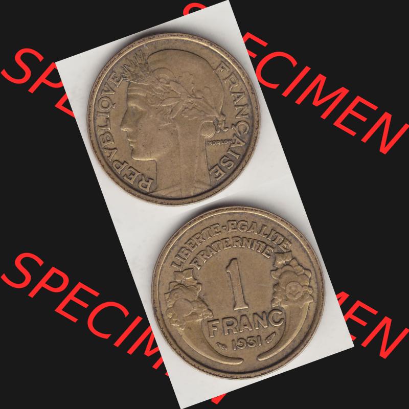 Münzen Frankreich Umlaufmünze 1931-1941, 1 Franken, 1 Franc, 1931-1 LIBERTE EGALITE FRATERNITE. Vorderseite und Rückseite vertikal auf einen digitalen Bild der alten... Sammlung