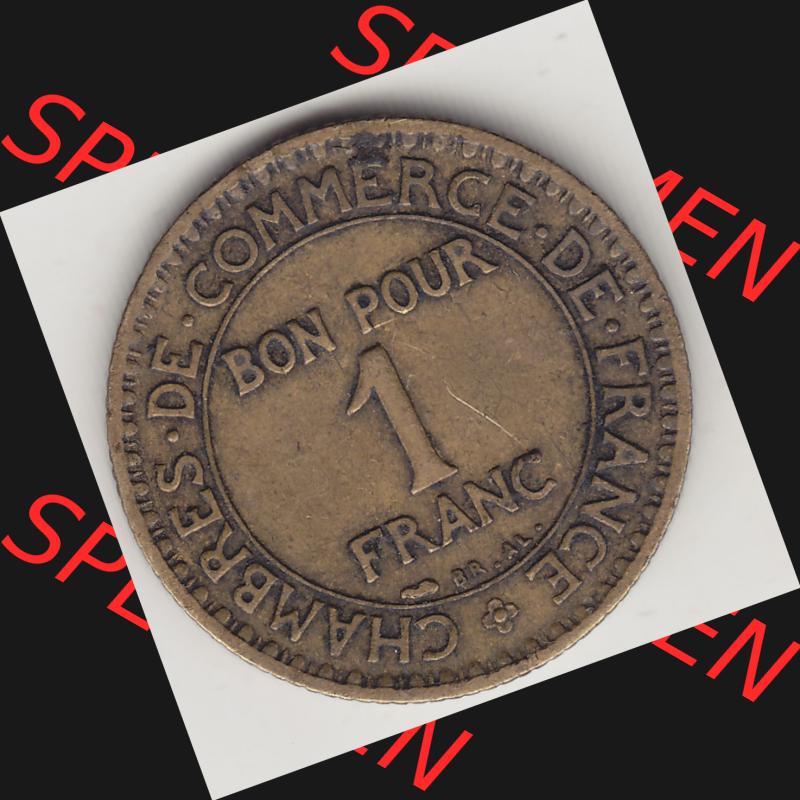 Münzen Frankreich Umlaufmünze 1920-1927, 1 Franken BON POUR 1 FRANC 1924-2. Rückseite der alten französischen Umlaufmünze aus Frankreich in der Francs-Währung... Sammlung