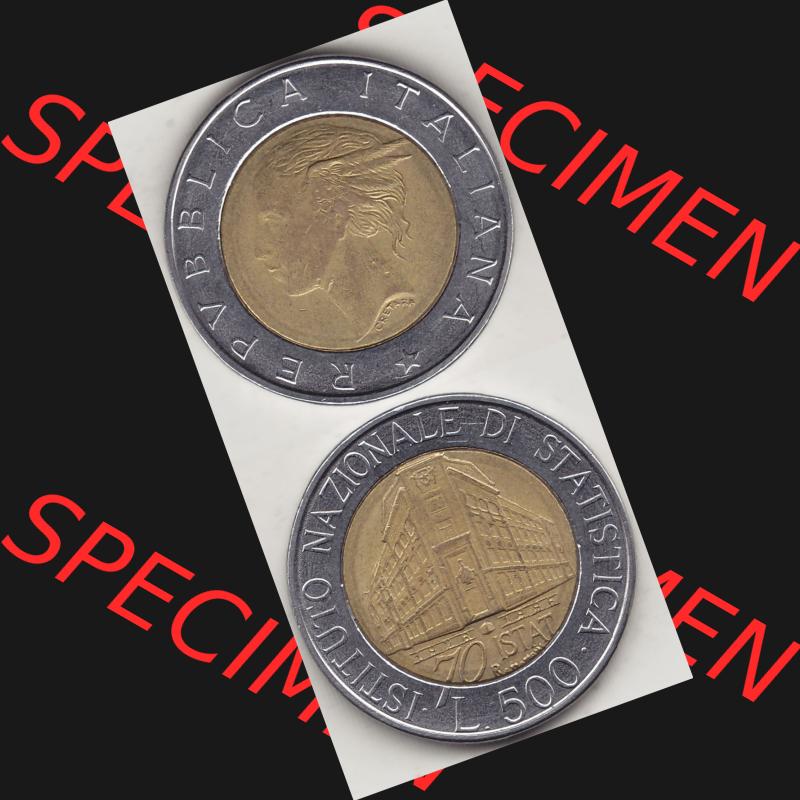 Bildmaterial von Münzen aus Italien / Italia Gedenkmünzen 1996-1996, 500 Lire, 70 Jahre Nationales Institut für Statistik (1926-1996), 70 ISTAT ISTITUTO NAZIONALE... Sammlung