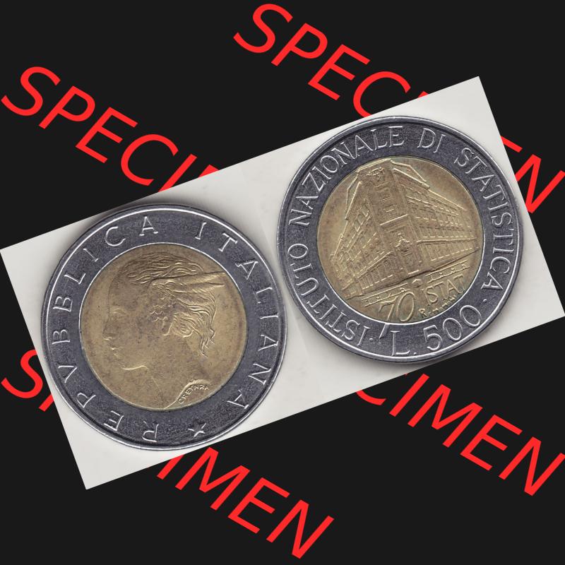 Bildmaterial von Münzen aus Italien / Italia Gedenkmünzen 1996-1996, 500 Lire, 70 Jahre Nationales Institut für Statistik (1926-1996), 70 ISTAT ISTITUTO NAZIONALE... Sammlung