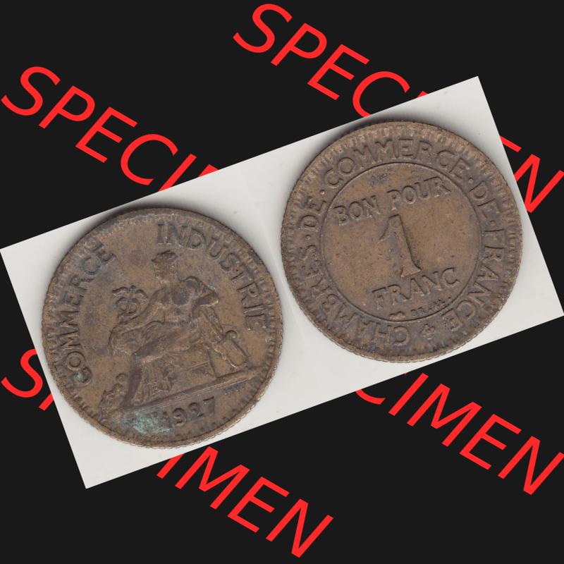 Münzen Frankreich Umlaufmünze 1920-1927, 1 Franken BON POUR 1 FRANC 1927. Vorderseite und Rückseite horizontal auf einen digitalen Bild der alten französischen Umlaufmünze... Sammlung