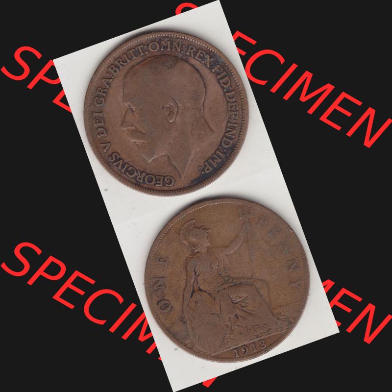 Münzen Großbritannien Umlaufmünze 1911-1926, 1 One Penny, 1913-1, George V, B.M. GEORGIVS V DEI GRABRITTOMNREX FIDDEFINDIMP. Vorderseite und... Sammlung