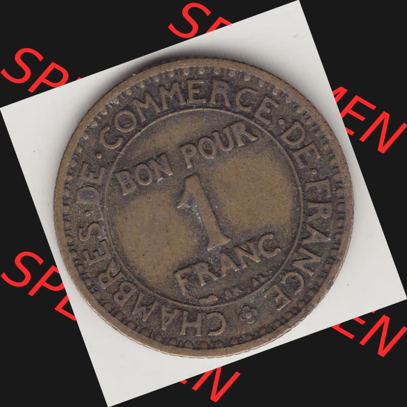 Münzen Frankreich Umlaufmünze 1920-1927, 1 Franken BON POUR 1 FRANC 1924-1. Rückseite der alten französischen Umlaufmünze aus Frankreich in der Francs-Währung... Sammlung
