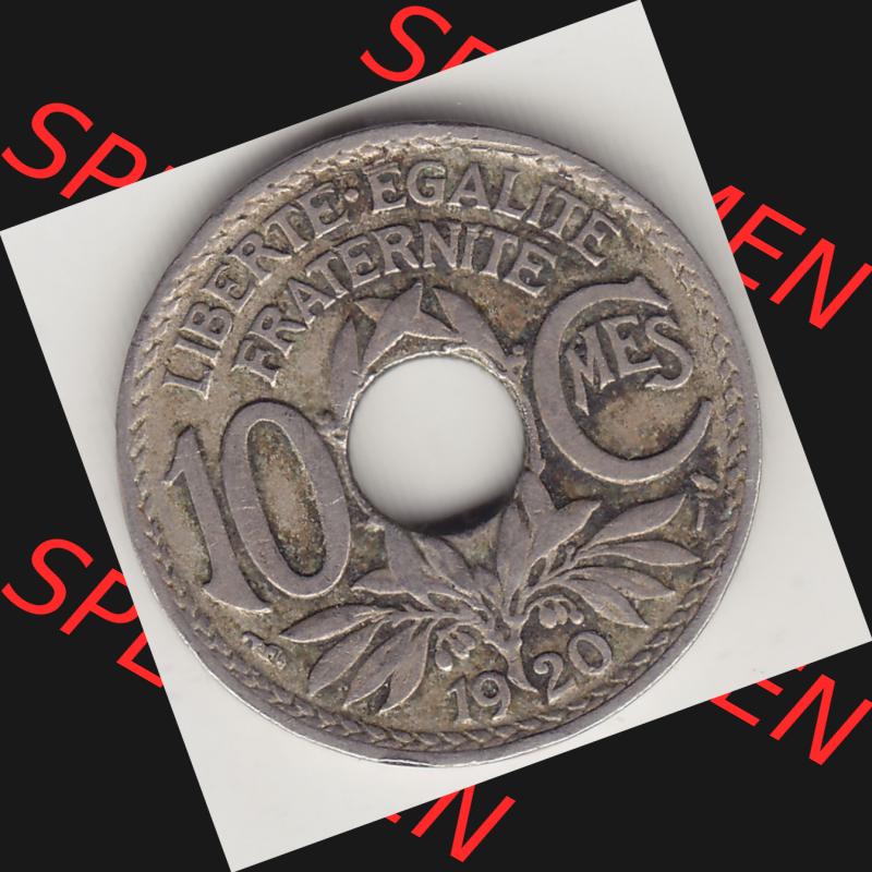 Münzen Frankreich Umlaufmünze 1917-1938, 10 Centimes - Cmes 1920. Rückseite der alten französischen Umlaufmünze 10 Cmes - Centimes - Cent aus Frankreich in der Francs-Währung... Sammlung
