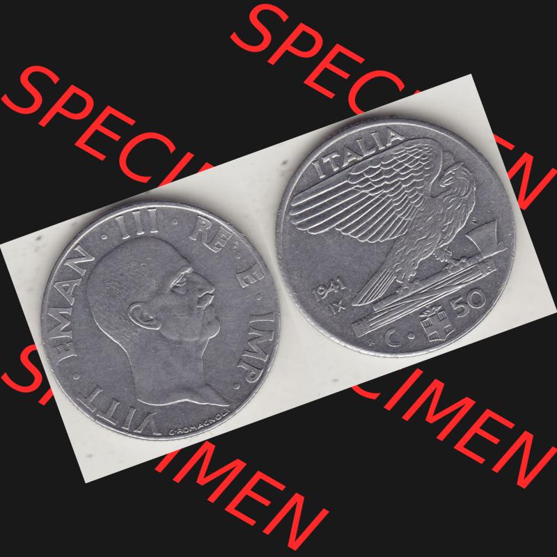 Alte Münzen KMS Italien / Italia, Kursmünzensatz - Zusammenstellung 1908-1943, mit Münze 1939-1943, 50 Centesimi, Cent, Viktor Emanuael III.,... Sammlung