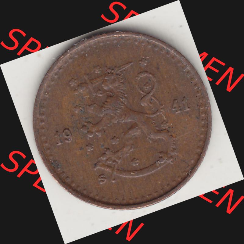 Alte Münzen KMS Finnland, Kursmünzensatz 1940-1943, 25 Penny, Penniä Kupfer 1941-1. Vorderseite einer Münze aus KMS / Kursmünzen bzw. Münzensatz... Sammlung