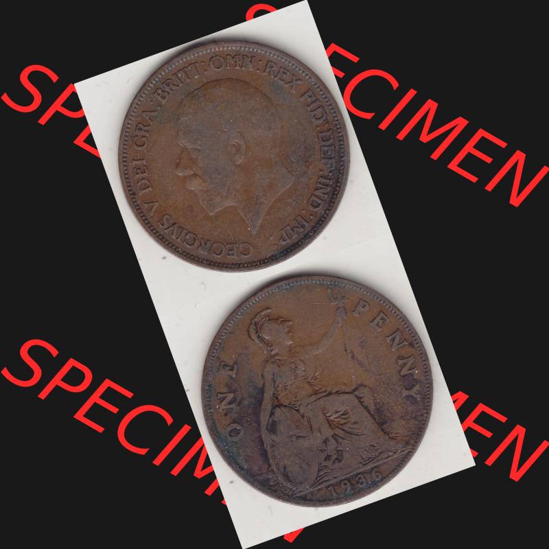 Münzen Großbritannien Umlaufmünze 1928-1936, 1 One Penny, 1936-2, George V. BM GEORGIVS V DEI GRABRITTOMNREX FIDDEFINDIMP. Vorderseite und Rückseite... Sammlung