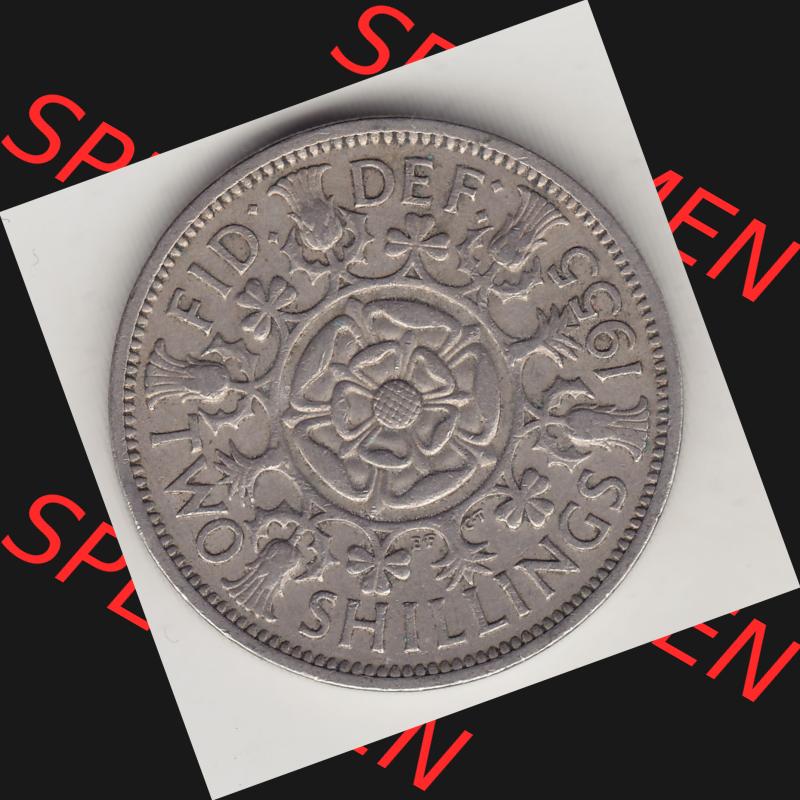 Münzen Großbritannien Umlaufmünze 1954-1970, 2 Schilling - Shillings 1955-1. Rückseite der alten britischen Münze aus Großbritannien zum katalogisieren und... Sammlung