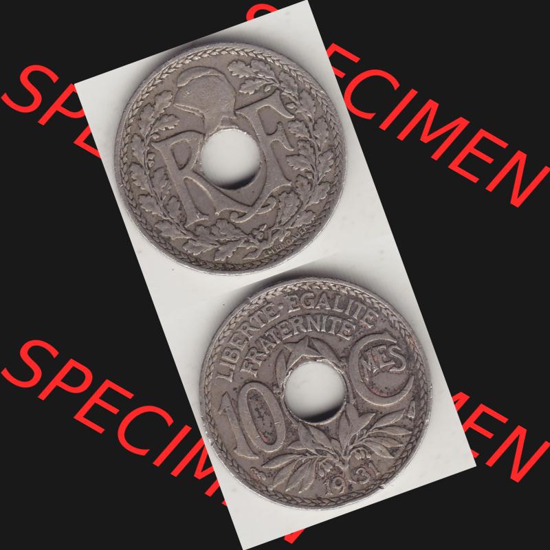 Münzen Frankreich Umlaufmünze Vollansicht 1917-1938, 10 Centimes, RF - Frankreich 10 CMES EGALITÉ FRATERNITÉ LIBERTÉ 1931-1. Vorderseite und Rückseite... Sammlung
