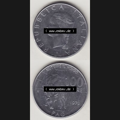 Bildmaterial von Münzen aus Italien / Italia Gedenkmünzen 1979-1979, 100 Lire, Ernährungs- und Landwirtschafts- Organisation der Vereinten Nationen-2. Vorderseite... Sammlung