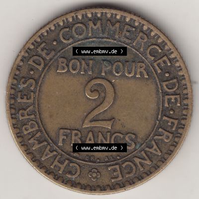 Münzen Frankreich Umlaufmünze 1920-1927, 2 Francs - Franken 1923. Rückseite der alten französischen Umlaufmünze aus Frankreich in der Francs-Währung zum katalogisieren... Sammlung