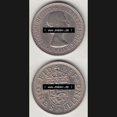 Münzen Großbritannien Umlaufmünze 1954-1970, 1 Schilling - One Shilling, 1953-2 Wappen mit drei Löwen. Vorderseite und Rückseite vertikal untereinander auf... Sammlung