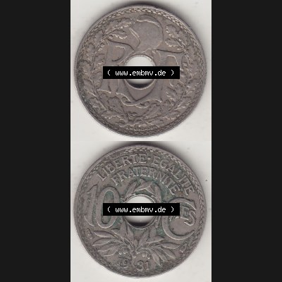 Münzen Frankreich Umlaufmünze Vollansicht 1917-1938, 10 Centimes, RF - Frankreich 10 CMES EGALITÉ FRATERNITÉ LIBERTÉ 1931-2. Vorderseite und Rückseite... Sammlung