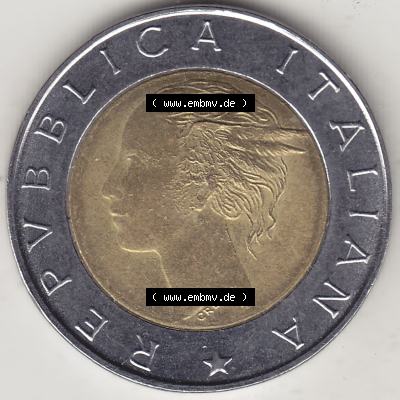 Bildmaterial von Münzen aus Italien / Italia Gedenkmünzen 1997-1997, 500 Lire, 50 Jahre Staatspolizei (1947-1997), POLIZIA DI STATO POLIZIA STRADALE R-2.... Sammlung
