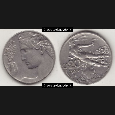 Alte Münzen KMS Italien / Italia, Kursmünzensatz - Zusammenstellung 1908-1943, mit Münze 1908-1935, 20 C. Centesimi, Cent, 1920-1. Digitales... Sammlung
