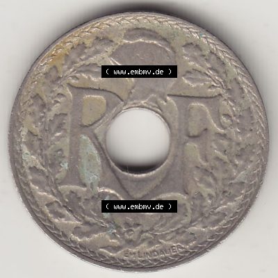 Münzen Frankreich Umlaufmünze 1917-1938, 10 Centimes - Cmes 1938-2. Vorderseite der alten französischen Umlaufmünze 10 Cmes - Centimes - Cent aus Frankreich in der Francs-Währung... Sammlung