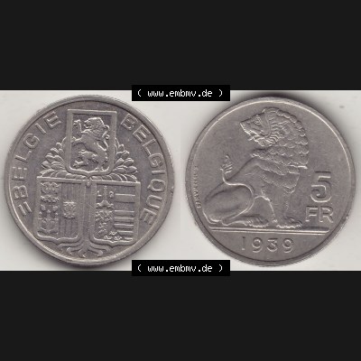 Alte Münzen KMS Belgien, Kursmünzensatz / KMS - Zusammenstellung 1938-1940, mit Münze 1938-1939, 5 Franken, FR, Francs, BELGIE - BELGIQUE 1939-1.... Sammlung