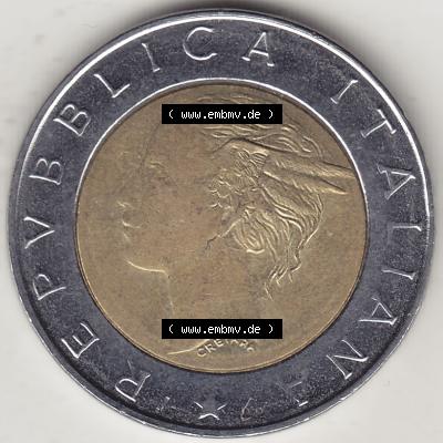 Bildmaterial von Münzen aus Italien / Italia Gedenkmünzen 1997-1997, 500 Lire, 50 Jahre Staatspolizei (1947-1997), POLIZIA DI STATO POLIZIA STRADALE R.... Sammlung