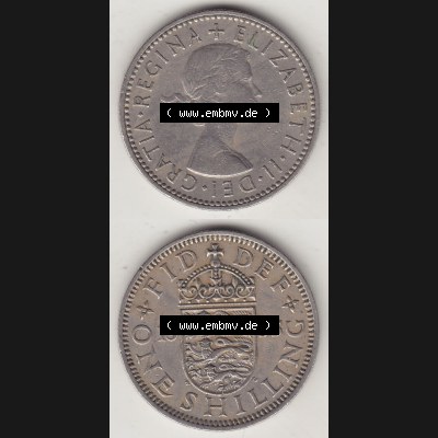 Münzen Großbritannien Umlaufmünze 1954-1970, 1 Schilling - Shilling, 1955-1 Wappen mit drei Löwen. Vorderseite und Rückseite vertikal untereinander auf einen... Sammlung
