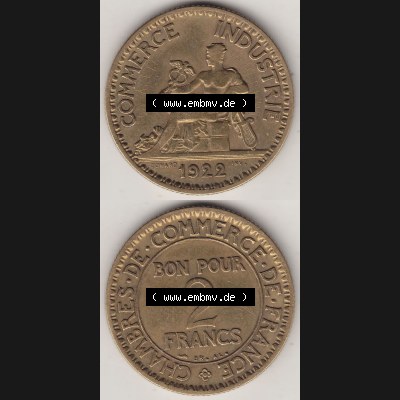 Münzen Frankreich Umlaufmünze 1920-1927, 2 Francs - Franken 1922-1. Vorderseite und Rückseite vertikal auf einen digitalen Bild der alten französischen Umlaufmünze... Sammlung
