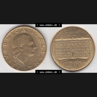 Bildmaterial von Münzen aus Italien / Italia Gedenkmünzen 1990-1990, 200 Lire Gründung von Staatsrat. Vorderseite und Rückseite horizontal auf einen digitalen Bild... Sammlung