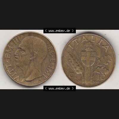 Alte Münzen KMS Italien / Italia, Kursmünzensatz - Zusammenstellung 1908-1943, mit Münze 1939-1943, 10 Centesimi, Cent, Viktor Emanuel III. VITT... Sammlung