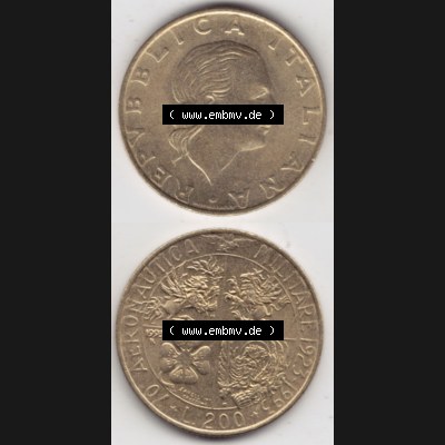 Bildmaterial von Münzen aus Italien / Italia Gedenkmünzen 1993-1993, 200 Lire Militärischen Luftfahrt. Vorderseite und Rückseite vertikal untereinander auf einen digitalen... Sammlung