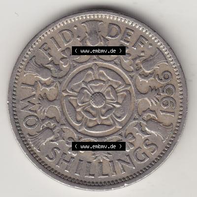 Münzen Großbritannien Umlaufmünze 1954-1970, 2 Schilling - Shillings 1956-1. Rückseite der alten britischen Münze aus Großbritannien zum katalogisieren und... Sammlung