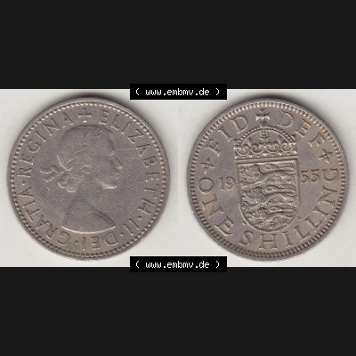 Münzen Großbritannien Umlaufmünze 1954-1970, 1 Schilling - Shilling, 1955-2 Wappen mit drei Löwen. Vorderseite und Rückseite horizontal auf einen digitalen... Sammlung