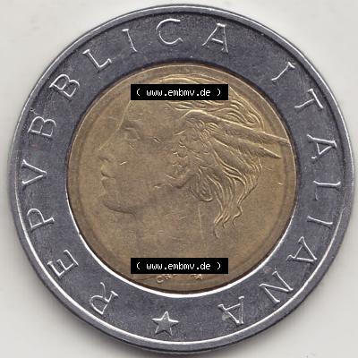 Bildmaterial von Münzen aus Italien / Italia Gedenkmünzen 1994-1994, 500 Lire, 500. Geburtstag von Luca Pacioli (1494-1994)-2. Vorderseite einer alten... Sammlung