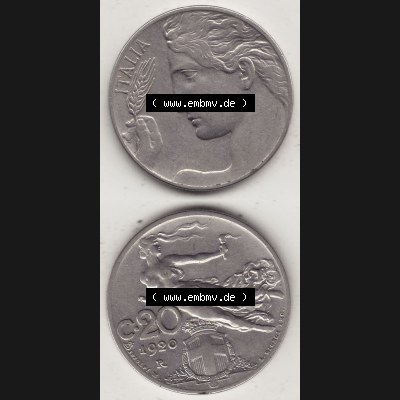 Alte Münzen KMS Italien / Italia, Kursmünzensatz - Zusammenstellung 1908-1943, mit Münze 1908-1935, 20 C. Centesimi, Cent, 1920-1. Digitales... Sammlung