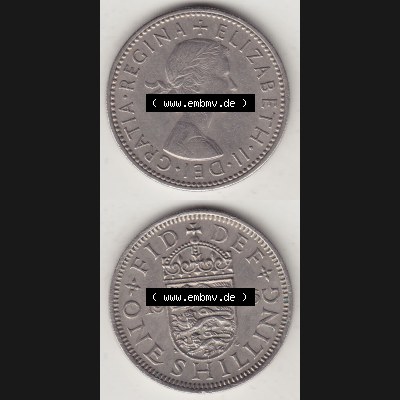 Münzen Großbritannien Umlaufmünze 1954-1970, 1 Schilling - One Shilling, 1956-1 Wappen mit drei Löwen. Vorderseite und Rückseite vertikal untereinander auf... Sammlung