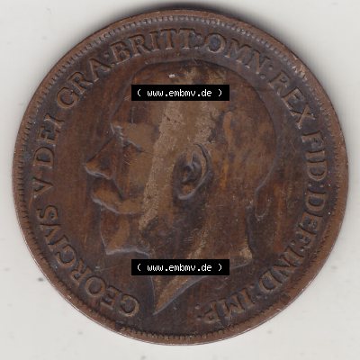 Münzen Großbritannien Umlaufmünze 1911-1926, 1 One Penny, 1917-1, George V, B.M. GEORGIVS V DEI GRABRITTOMNREX FIDDEFINDIMP. Vorderseite der... Sammlung
