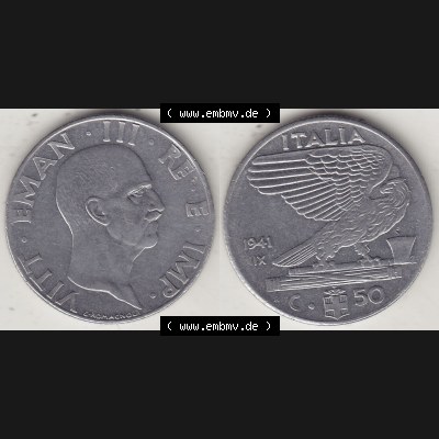 Alte Münzen KMS Italien / Italia, Kursmünzensatz - Zusammenstellung 1908-1943, mit Münze 1939-1943, 50 Centesimi, Cent, Viktor Emanuael III.,... Sammlung