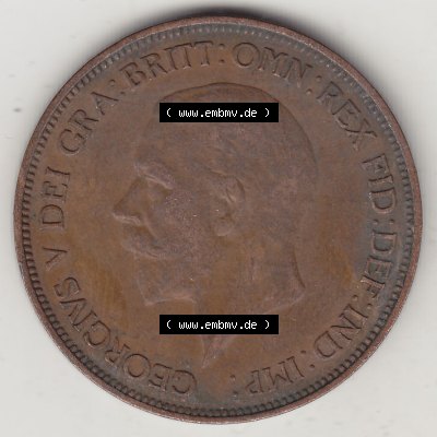 Münzen Großbritannien Umlaufmünze 1928-1936, 1 One Penny, 1936-3, George V. BM GEORGIVS V DEI GRABRITTOMNREX FIDDEFINDIMP. Vorderseite der alten britischen... Sammlung