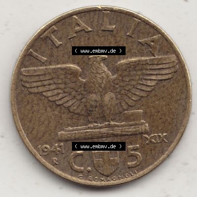 Alte Münzen KMS Italien / Italia, Kursmünzensatz - Zusammenstellung 1908-1943, mit Münze 1939-1943, 5 Centesimi, Cent, Viktor Emanuel III. C.5... Sammlung