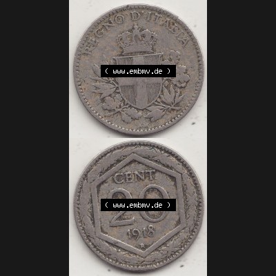 Alte Münzen KMS Italien / Italia, Kursmünzensatz - Zusammenstellung 1908-1943, mit Münze 1919-1920, 20 Centesimi, Cent, REGNO DITALIA 1918-1. Digitales... Sammlung