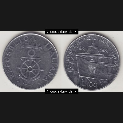 Bildmaterial von Münzen aus Italien / Italia Gedenkmünzen 1981-1981, 100 Lire, 100. Jahrestag der Gründung der Marineakademie in Livorno (1881-1981)-1.... Sammlung